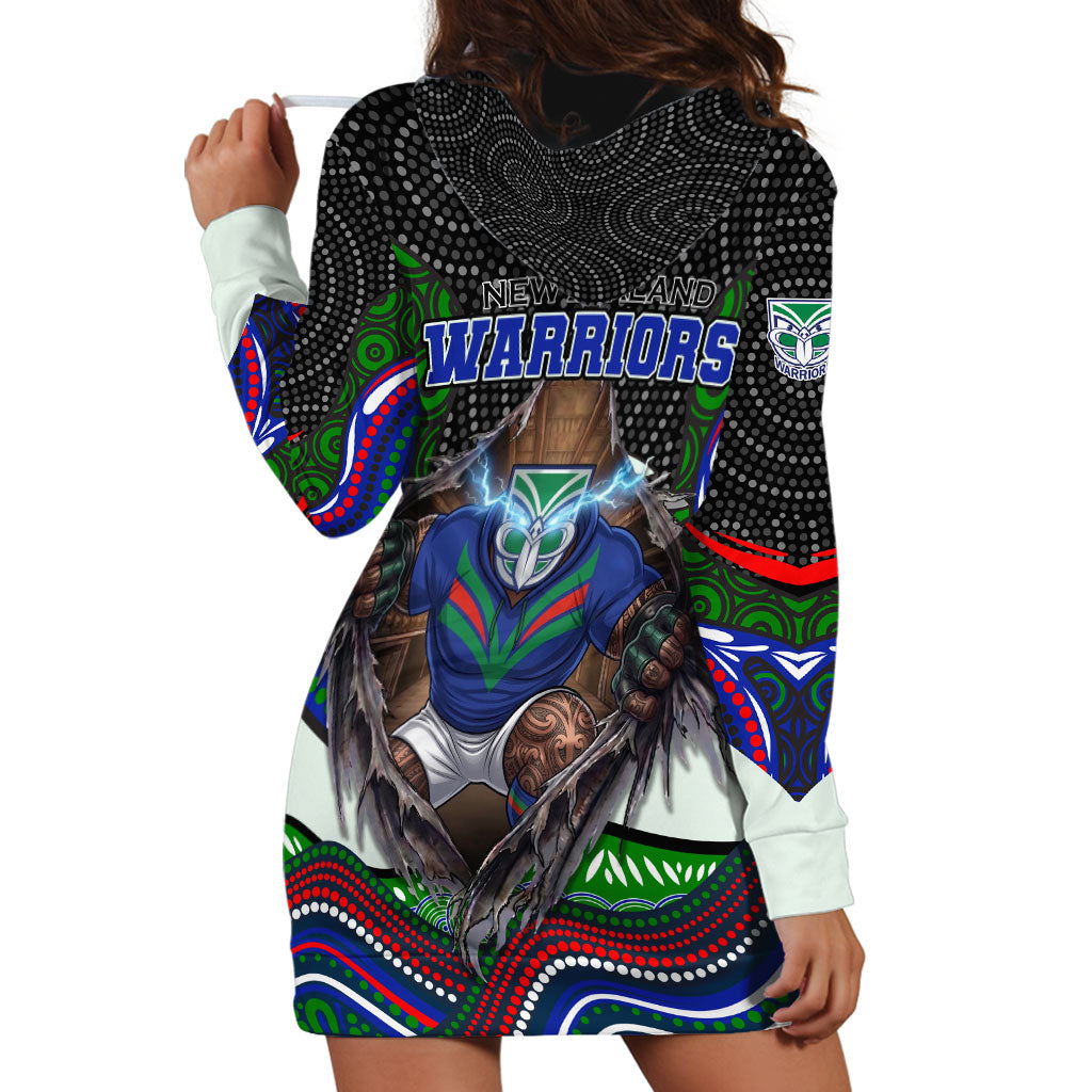New Zealand Warriors Hoodie Dress The Scream of Lightning Eyes - Indigenous Dot Ripping Effect