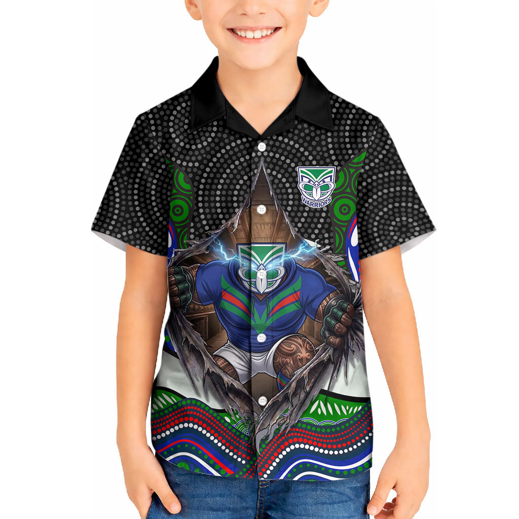 New Zealand Warriors Kid Hawaiian Shirt The Scream of Lightning Eyes - Indigenous Dot Ripping Effect