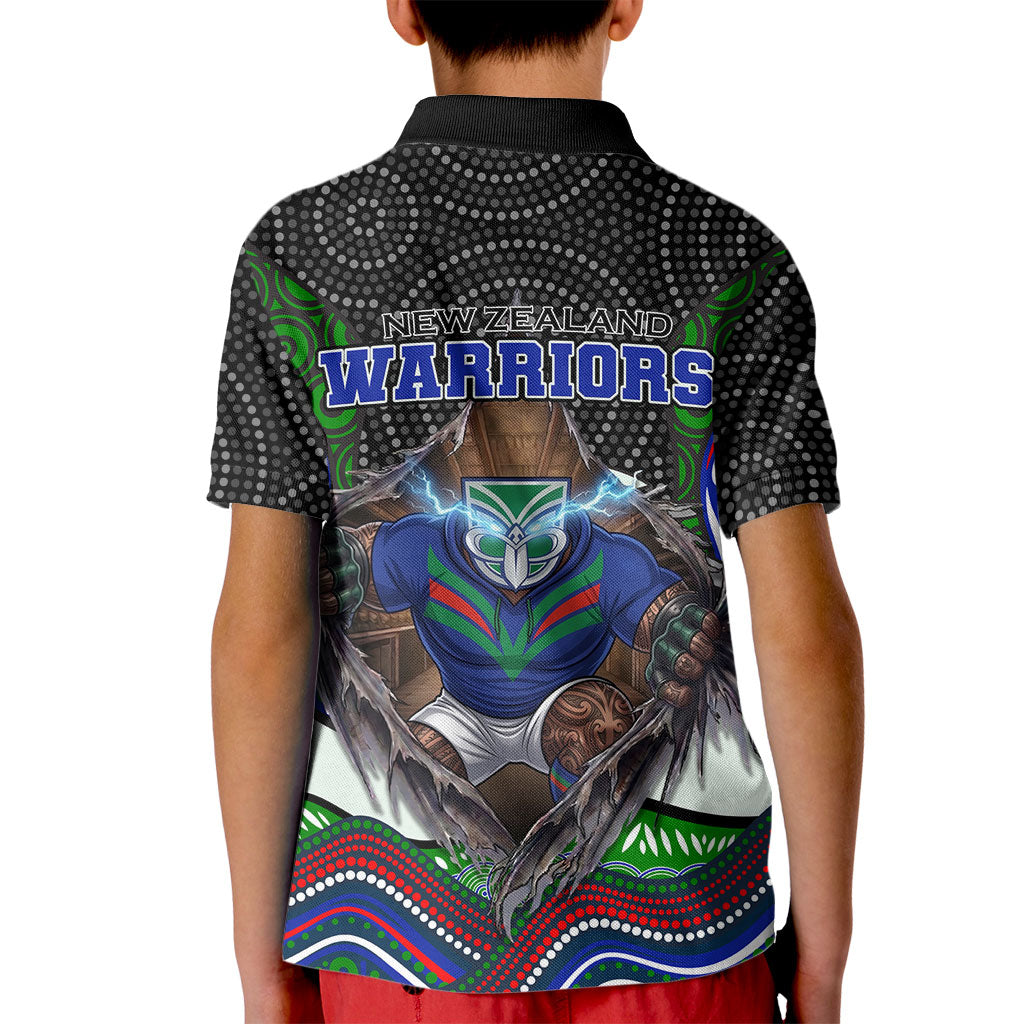 New Zealand Warriors Kid Polo Shirt The Scream of Lightning Eyes - Indigenous Dot Ripping Effect