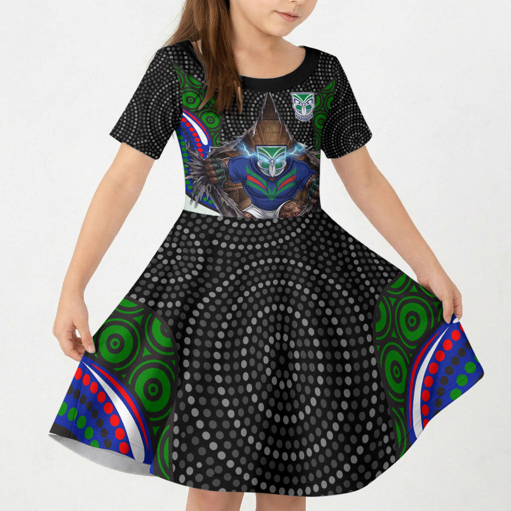New Zealand Warriors Kid Short Sleeve Dress The Scream of Lightning Eyes - Indigenous Dot Ripping Effect