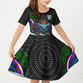 New Zealand Warriors Kid Short Sleeve Dress The Scream of Lightning Eyes - Indigenous Dot Ripping Effect