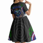 New Zealand Warriors Kid Short Sleeve Dress The Scream of Lightning Eyes - Indigenous Dot Ripping Effect