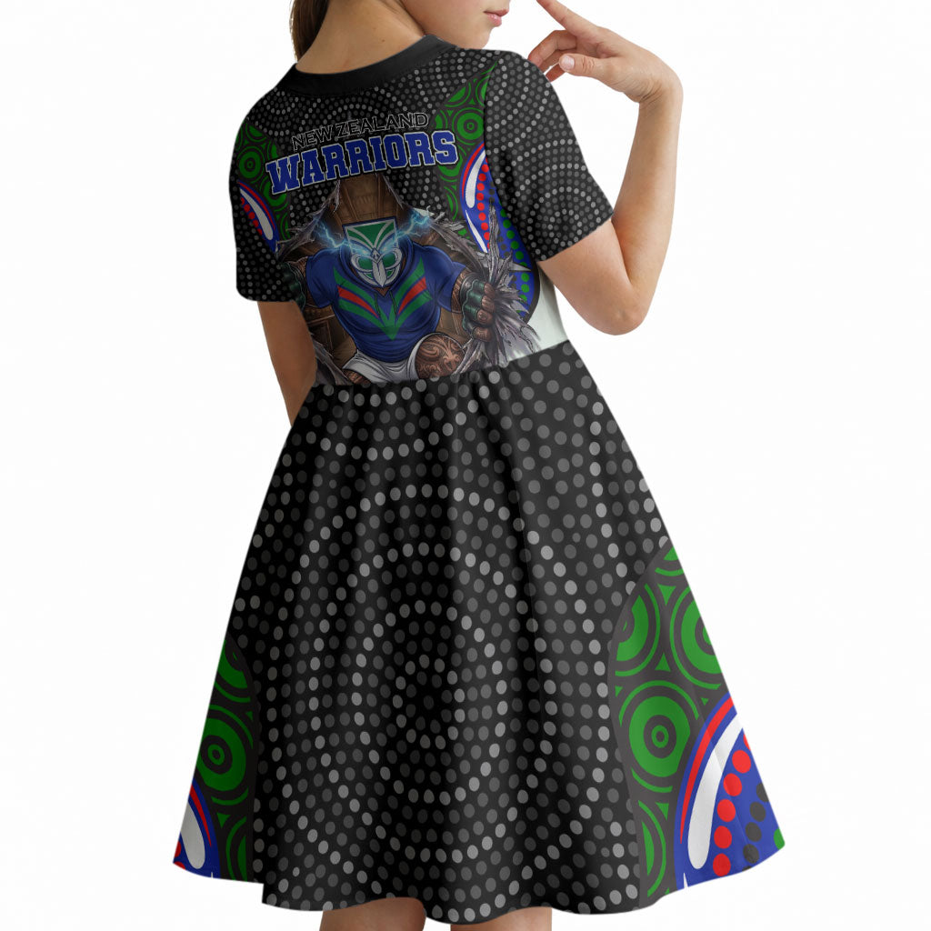 New Zealand Warriors Kid Short Sleeve Dress The Scream of Lightning Eyes - Indigenous Dot Ripping Effect