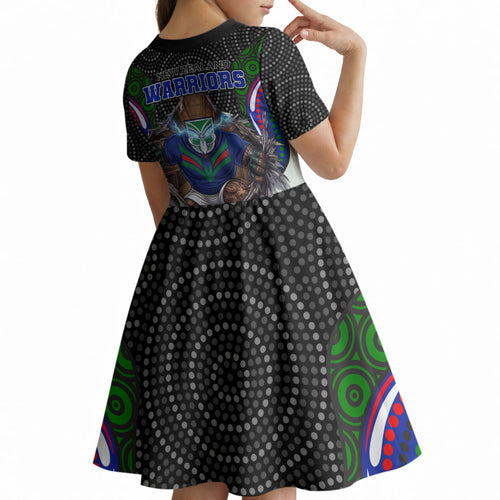 New Zealand Warriors Kid Short Sleeve Dress The Scream of Lightning Eyes - Indigenous Dot Ripping Effect