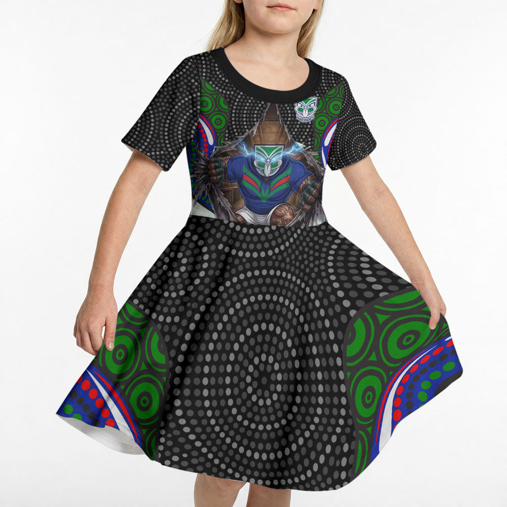 New Zealand Warriors Kid Short Sleeve Dress The Scream of Lightning Eyes - Indigenous Dot Ripping Effect