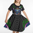 New Zealand Warriors Kid Short Sleeve Dress The Scream of Lightning Eyes - Indigenous Dot Ripping Effect