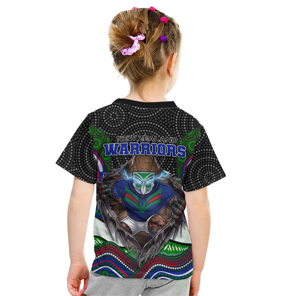 New Zealand Warriors Kid T Shirt The Scream of Lightning Eyes - Indigenous Dot Ripping Effect