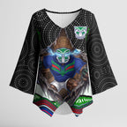 New Zealand Warriors Kimono Sleeve Blouse The Scream of Lightning Eyes - Indigenous Dot Ripping Effect