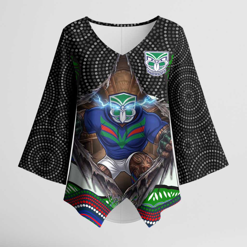 New Zealand Warriors Kimono Sleeve Blouse The Scream of Lightning Eyes - Indigenous Dot Ripping Effect