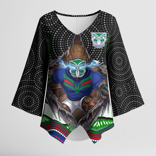 New Zealand Warriors Kimono Sleeve Blouse The Scream of Lightning Eyes - Indigenous Dot Ripping Effect
