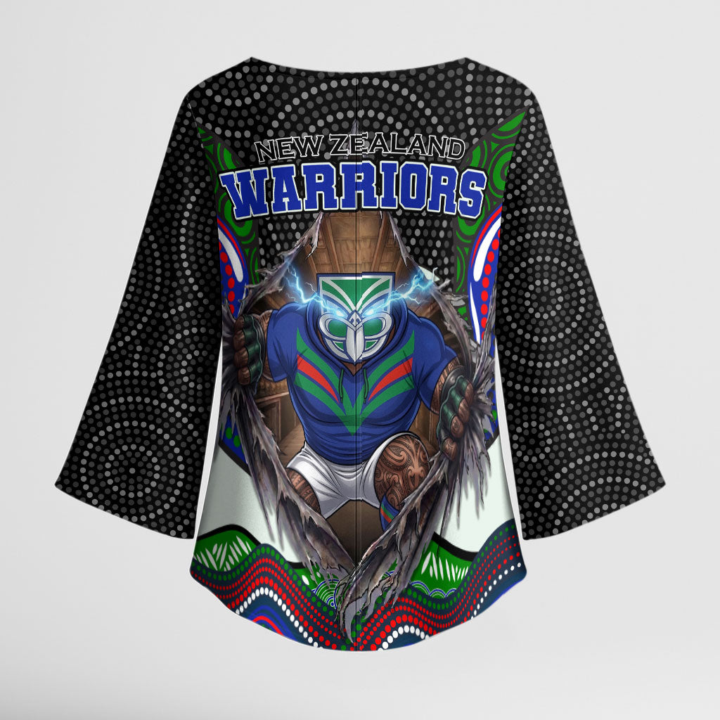 New Zealand Warriors Kimono Sleeve Blouse The Scream of Lightning Eyes - Indigenous Dot Ripping Effect