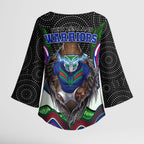 New Zealand Warriors Kimono Sleeve Blouse The Scream of Lightning Eyes - Indigenous Dot Ripping Effect