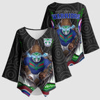 New Zealand Warriors Kimono Sleeve Blouse The Scream of Lightning Eyes - Indigenous Dot Ripping Effect