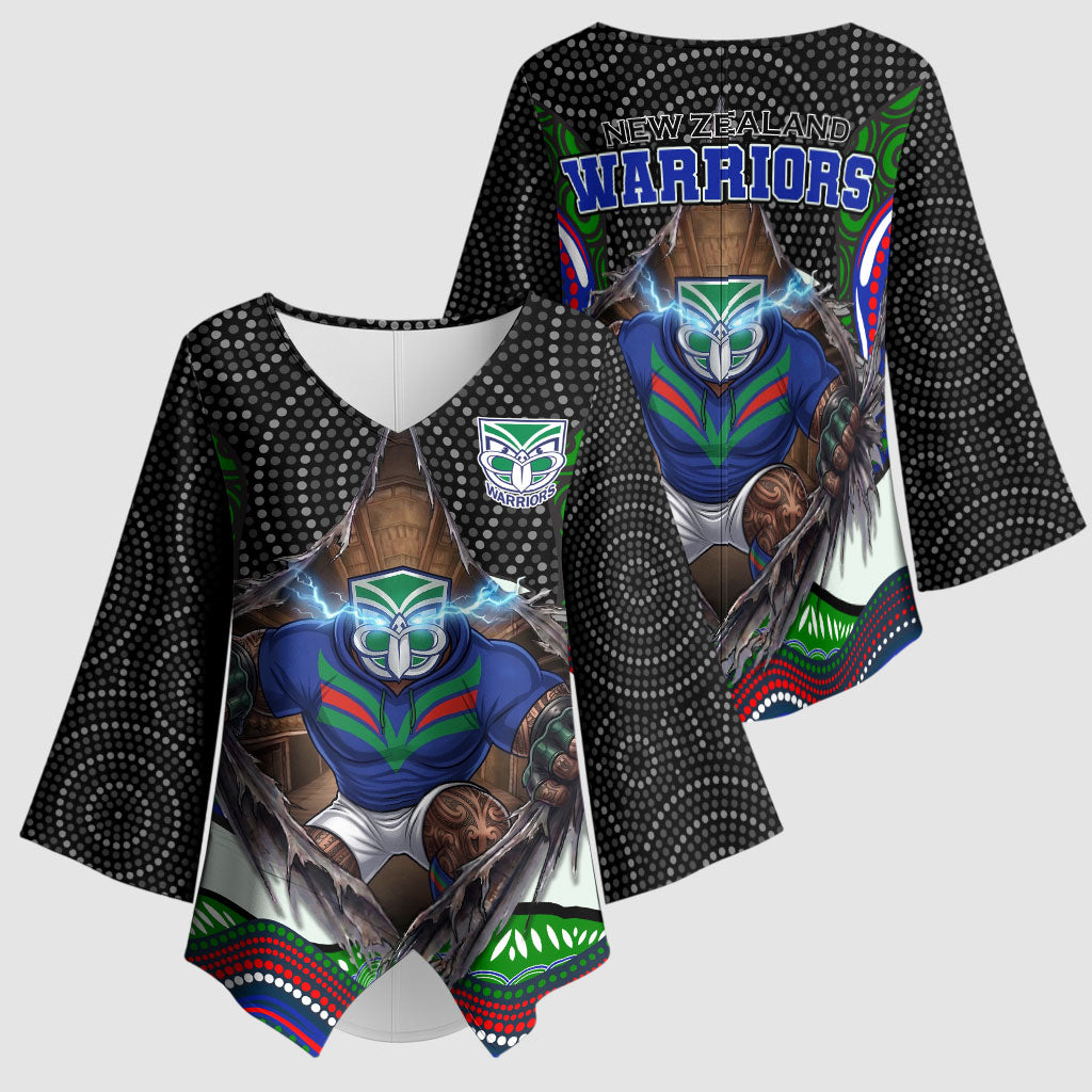 New Zealand Warriors Kimono Sleeve Blouse The Scream of Lightning Eyes - Indigenous Dot Ripping Effect