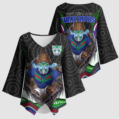 New Zealand Warriors Kimono Sleeve Blouse The Scream of Lightning Eyes - Indigenous Dot Ripping Effect
