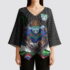 New Zealand Warriors Kimono Sleeve Blouse The Scream of Lightning Eyes - Indigenous Dot Ripping Effect