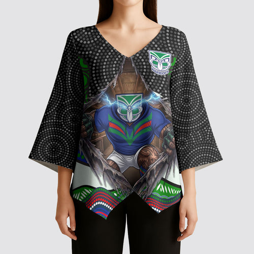New Zealand Warriors Kimono Sleeve Blouse The Scream of Lightning Eyes - Indigenous Dot Ripping Effect