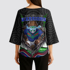 New Zealand Warriors Kimono Sleeve Blouse The Scream of Lightning Eyes - Indigenous Dot Ripping Effect