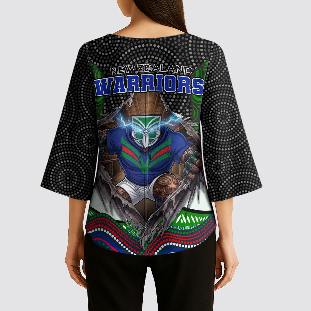New Zealand Warriors Kimono Sleeve Blouse The Scream of Lightning Eyes - Indigenous Dot Ripping Effect