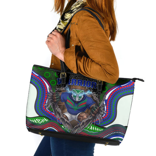 New Zealand Warriors Leather Tote Bag The Scream of Lightning Eyes - Indigenous Dot Ripping Effect