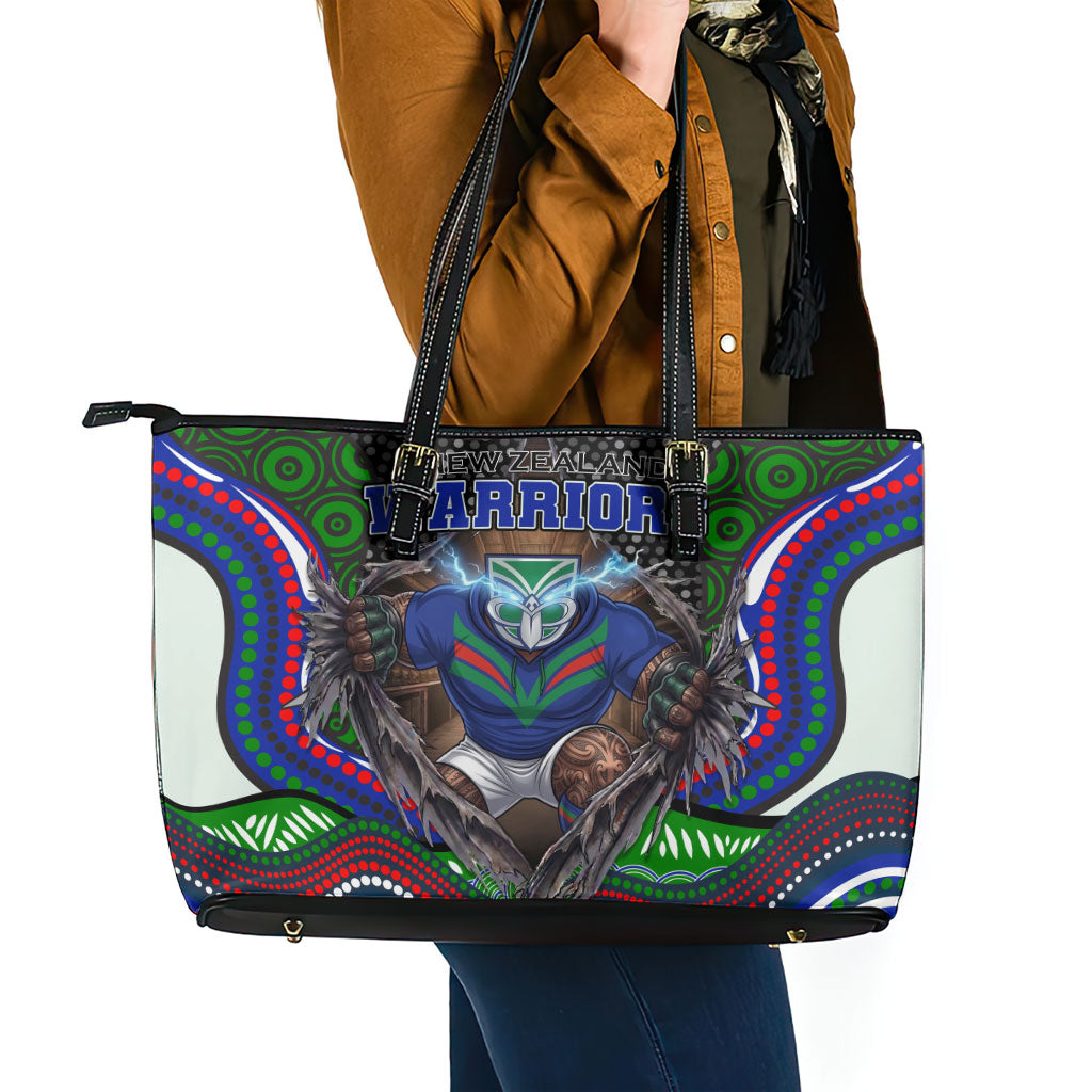 New Zealand Warriors Leather Tote Bag The Scream of Lightning Eyes - Indigenous Dot Ripping Effect
