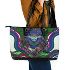 New Zealand Warriors Leather Tote Bag The Scream of Lightning Eyes - Indigenous Dot Ripping Effect