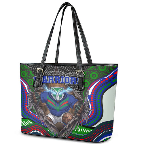 New Zealand Warriors Leather Tote Bag The Scream of Lightning Eyes - Indigenous Dot Ripping Effect