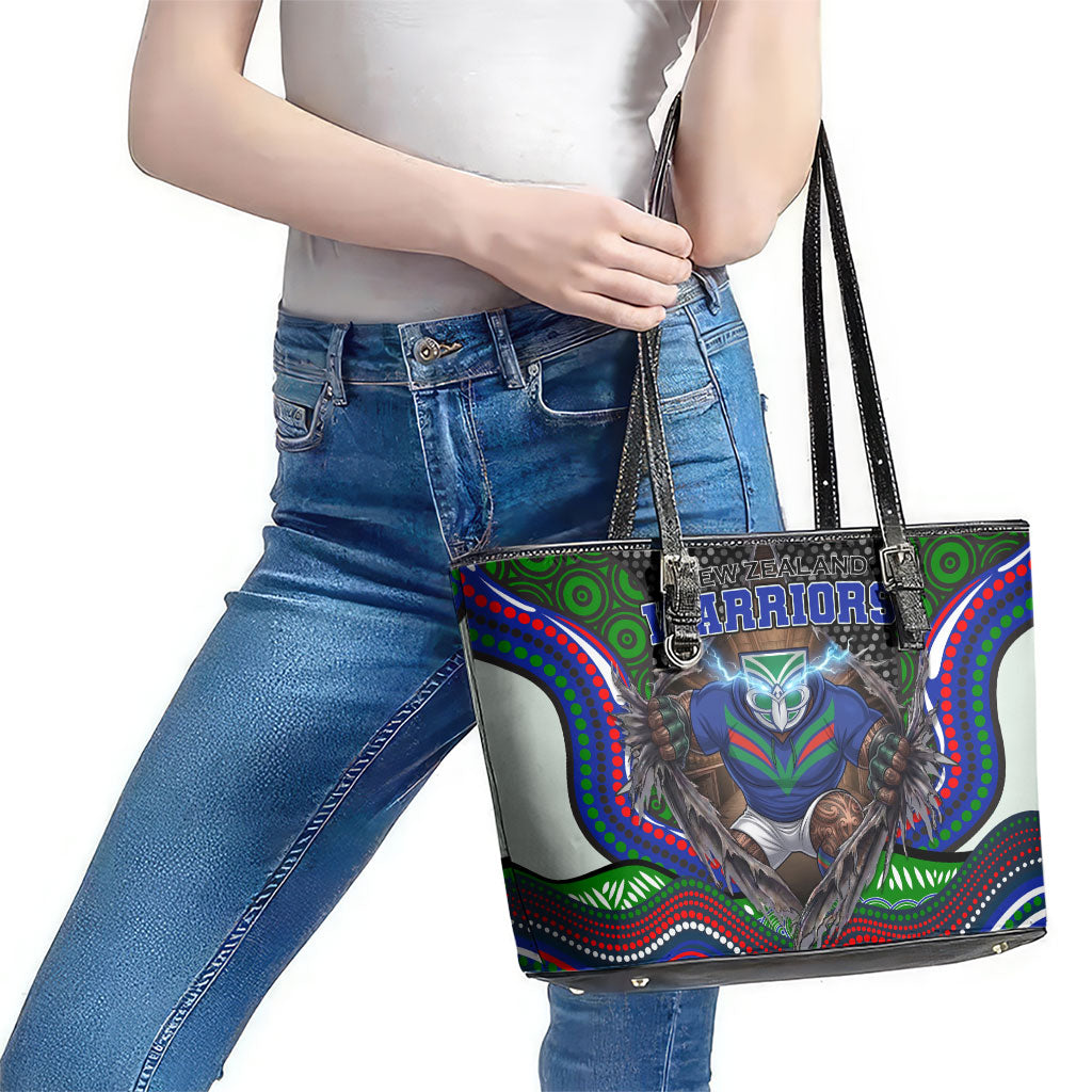 New Zealand Warriors Leather Tote Bag The Scream of Lightning Eyes - Indigenous Dot Ripping Effect