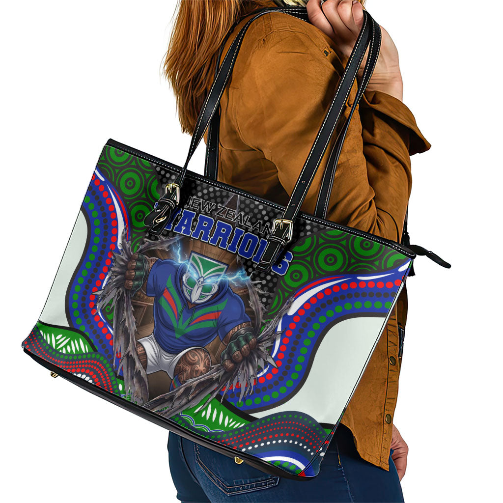 New Zealand Warriors Leather Tote Bag The Scream of Lightning Eyes - Indigenous Dot Ripping Effect