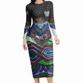 New Zealand Warriors Long Sleeve Bodycon Dress The Scream of Lightning Eyes - Indigenous Dot Ripping Effect