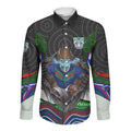 New Zealand Warriors Long Sleeve Button Shirt The Scream of Lightning Eyes - Indigenous Dot Ripping Effect