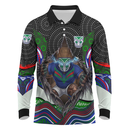 New Zealand Warriors Long Sleeve Polo Shirt The Scream of Lightning Eyes - Indigenous Dot Ripping Effect