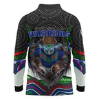 New Zealand Warriors Long Sleeve Polo Shirt The Scream of Lightning Eyes - Indigenous Dot Ripping Effect