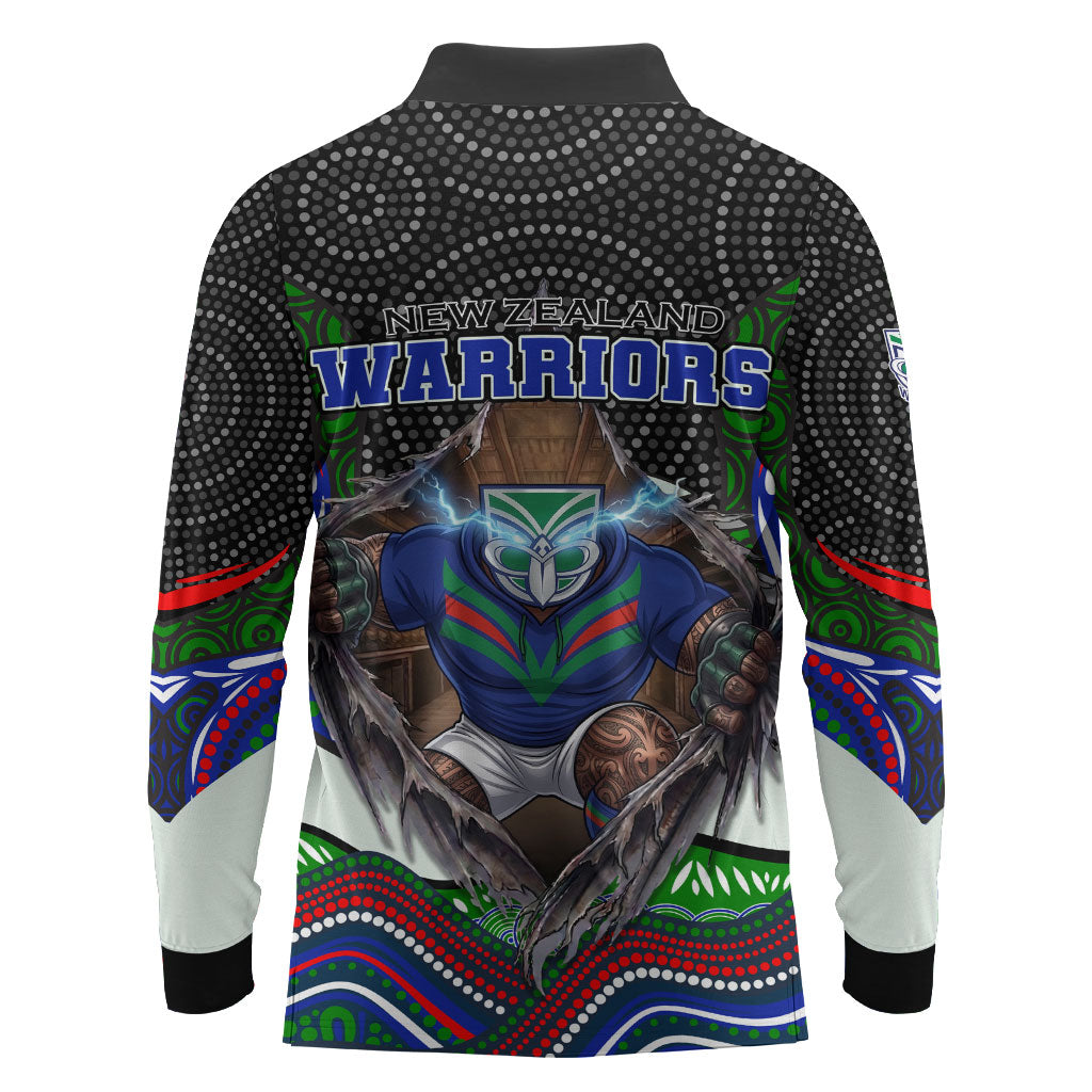 New Zealand Warriors Long Sleeve Polo Shirt The Scream of Lightning Eyes - Indigenous Dot Ripping Effect