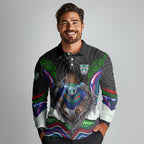 New Zealand Warriors Long Sleeve Polo Shirt The Scream of Lightning Eyes - Indigenous Dot Ripping Effect