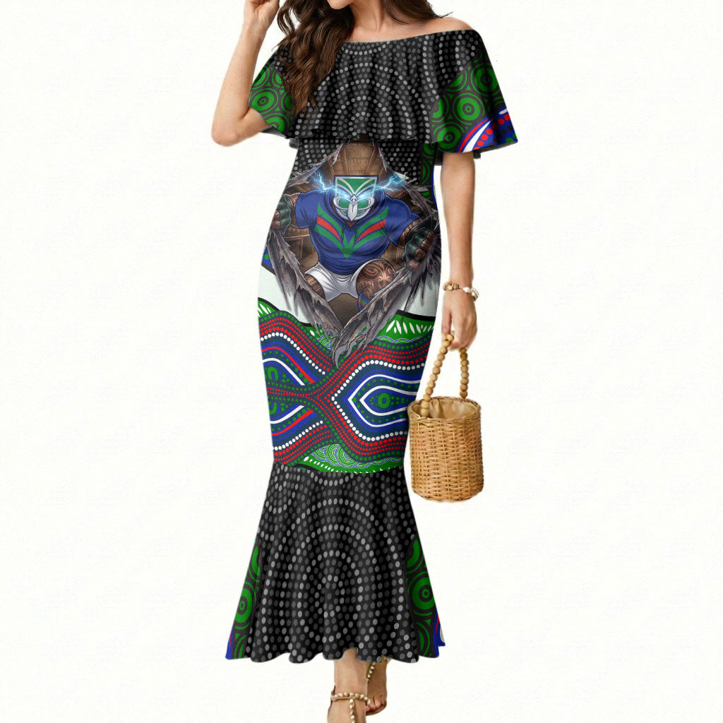New Zealand Warriors Mermaid Dress The Scream of Lightning Eyes - Indigenous Dot Ripping Effect