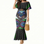 New Zealand Warriors Mermaid Dress The Scream of Lightning Eyes - Indigenous Dot Ripping Effect