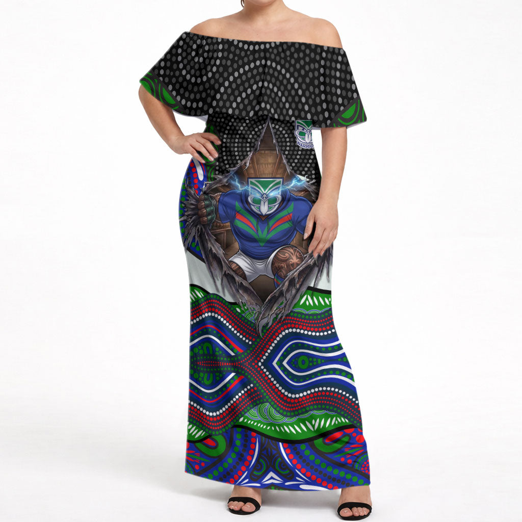 New Zealand Warriors Off Shoulder Maxi Dress The Scream of Lightning Eyes - Indigenous Dot Ripping Effect
