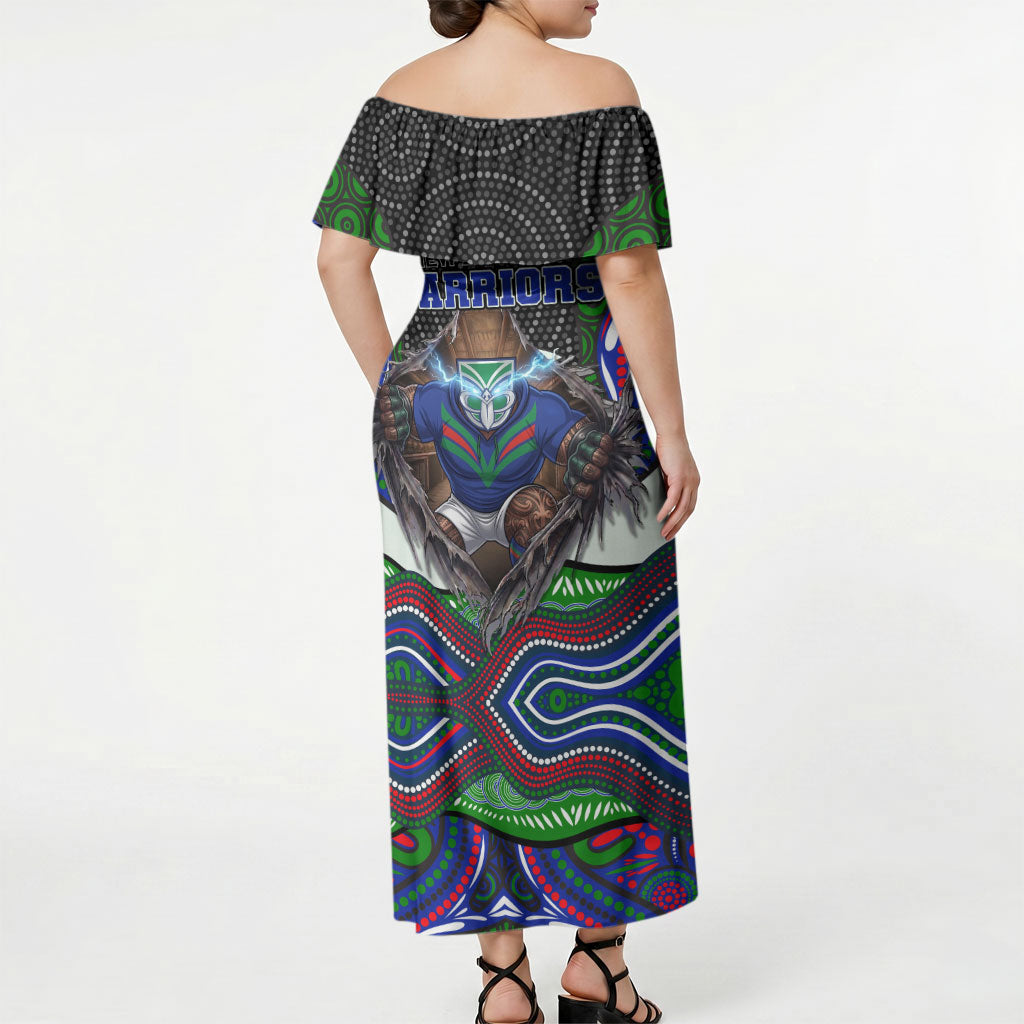 New Zealand Warriors Off Shoulder Maxi Dress The Scream of Lightning Eyes - Indigenous Dot Ripping Effect