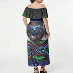 New Zealand Warriors Off Shoulder Maxi Dress The Scream of Lightning Eyes - Indigenous Dot Ripping Effect