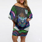 New Zealand Warriors Off Shoulder Short Dress The Scream of Lightning Eyes - Indigenous Dot Ripping Effect