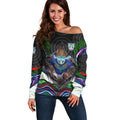 New Zealand Warriors Off Shoulder Sweater The Scream of Lightning Eyes - Indigenous Dot Ripping Effect