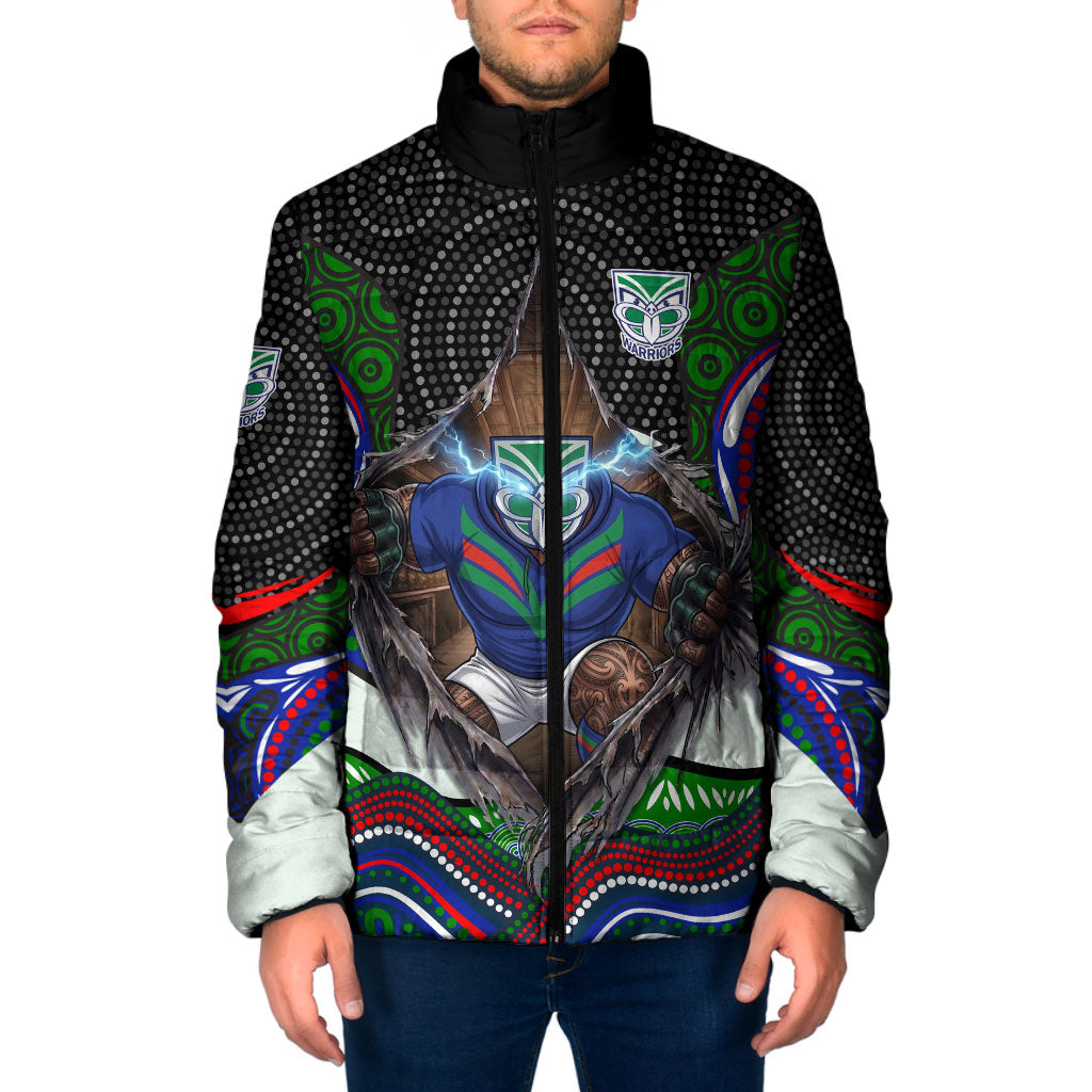 New Zealand Warriors Padded Jacket The Scream of Lightning Eyes - Indigenous Dot Ripping Effect