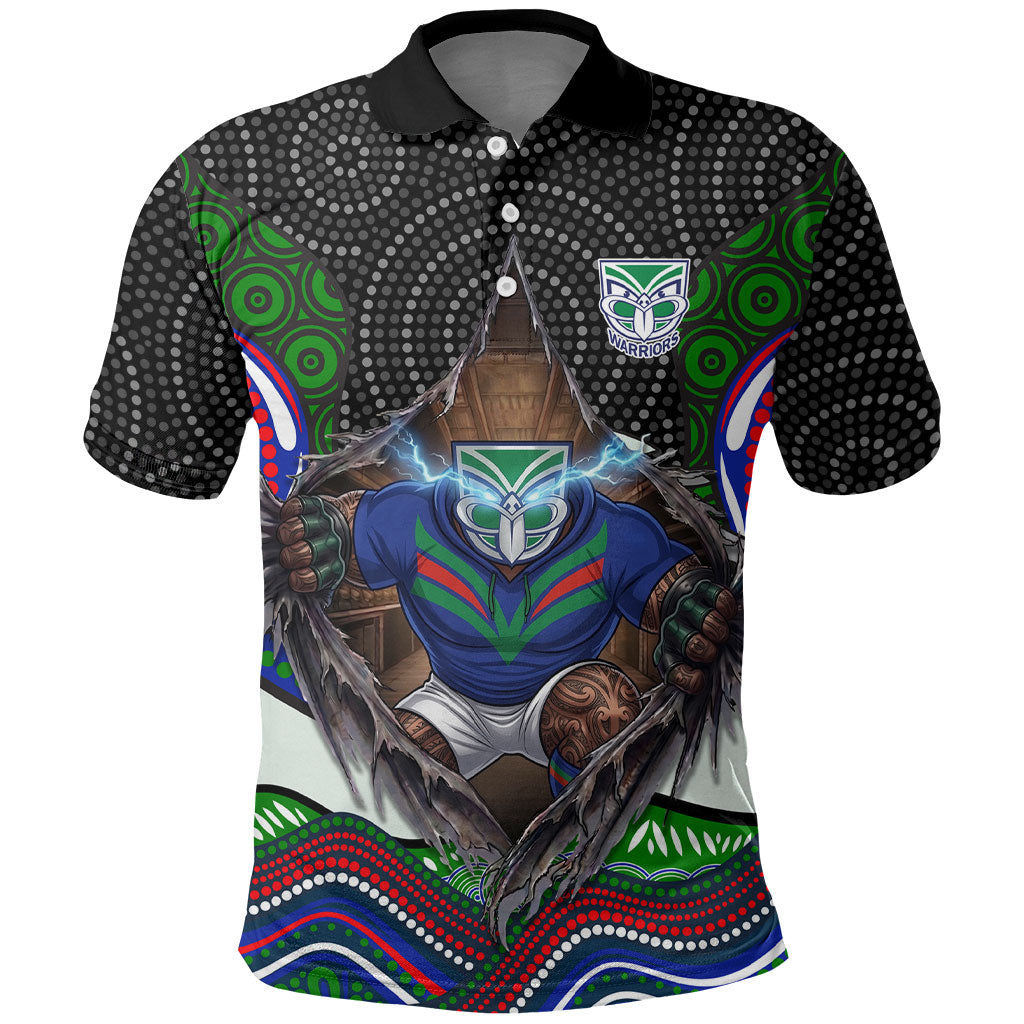 New Zealand Warriors Polo Shirt The Scream of Lightning Eyes - Indigenous Dot Ripping Effect