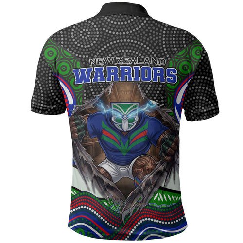New Zealand Warriors Polo Shirt The Scream of Lightning Eyes - Indigenous Dot Ripping Effect
