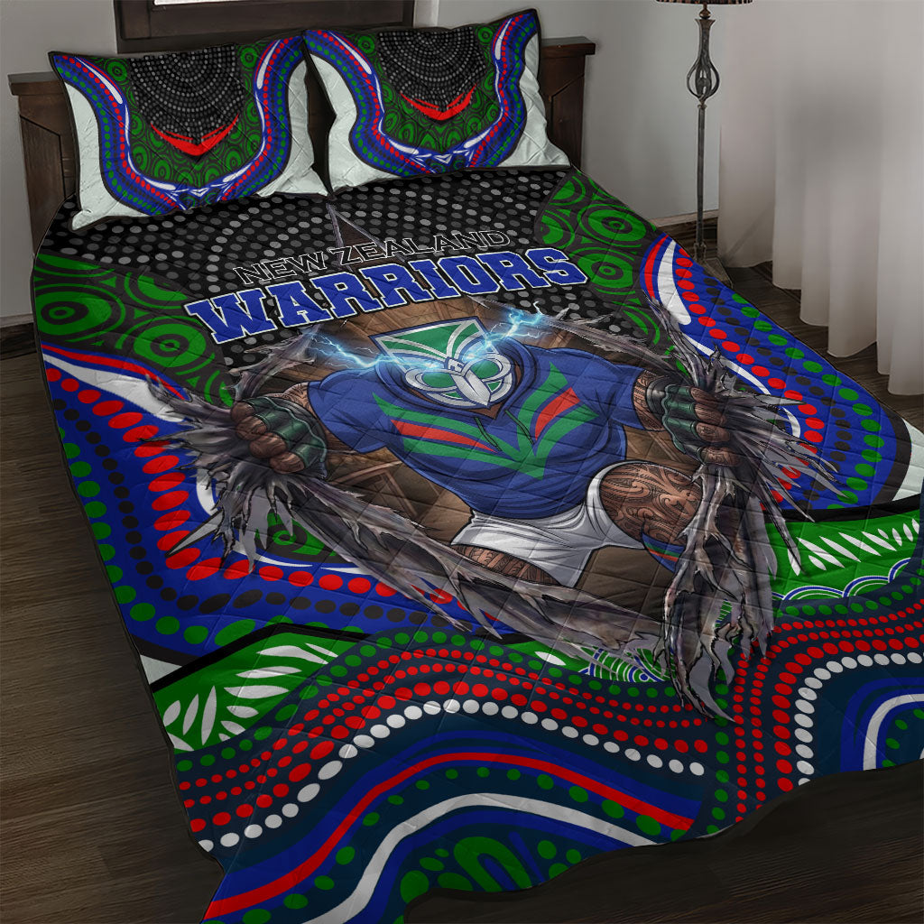New Zealand Warriors Quilt Bed Set The Scream of Lightning Eyes - Indigenous Dot Ripping Effect