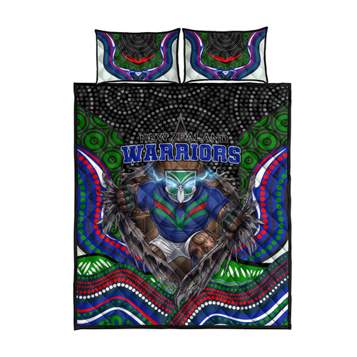 New Zealand Warriors Quilt Bed Set The Scream of Lightning Eyes - Indigenous Dot Ripping Effect