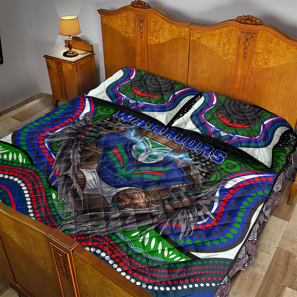 New Zealand Warriors Quilt Bed Set The Scream of Lightning Eyes - Indigenous Dot Ripping Effect