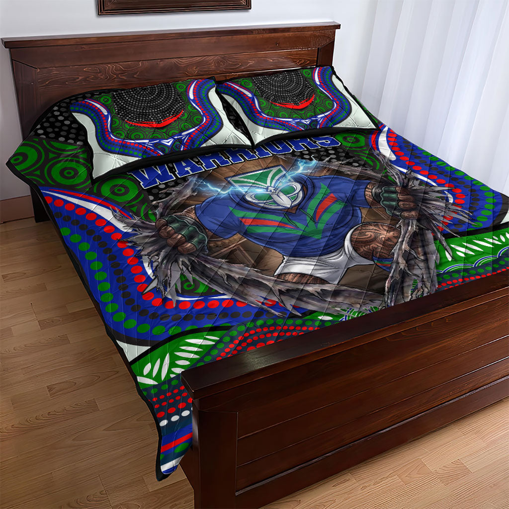 New Zealand Warriors Quilt Bed Set The Scream of Lightning Eyes - Indigenous Dot Ripping Effect