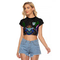 New Zealand Warriors Raglan Cropped T Shirt The Scream of Lightning Eyes - Indigenous Dot Ripping Effect